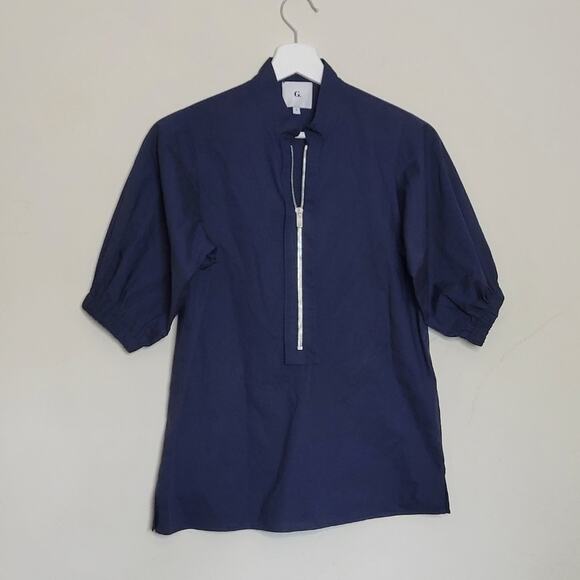 G. LABEL BY GOOP Anjelica Zip-Front Top in Navy 0 - Picture 5 of 11